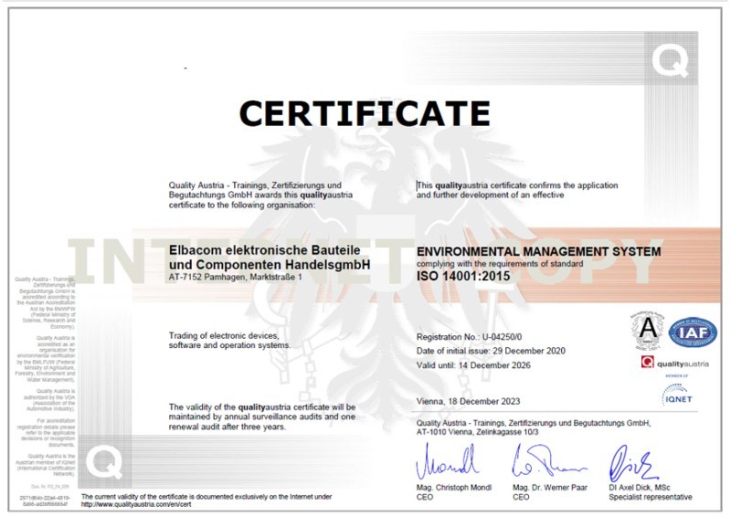 ISO 14001 Certificate