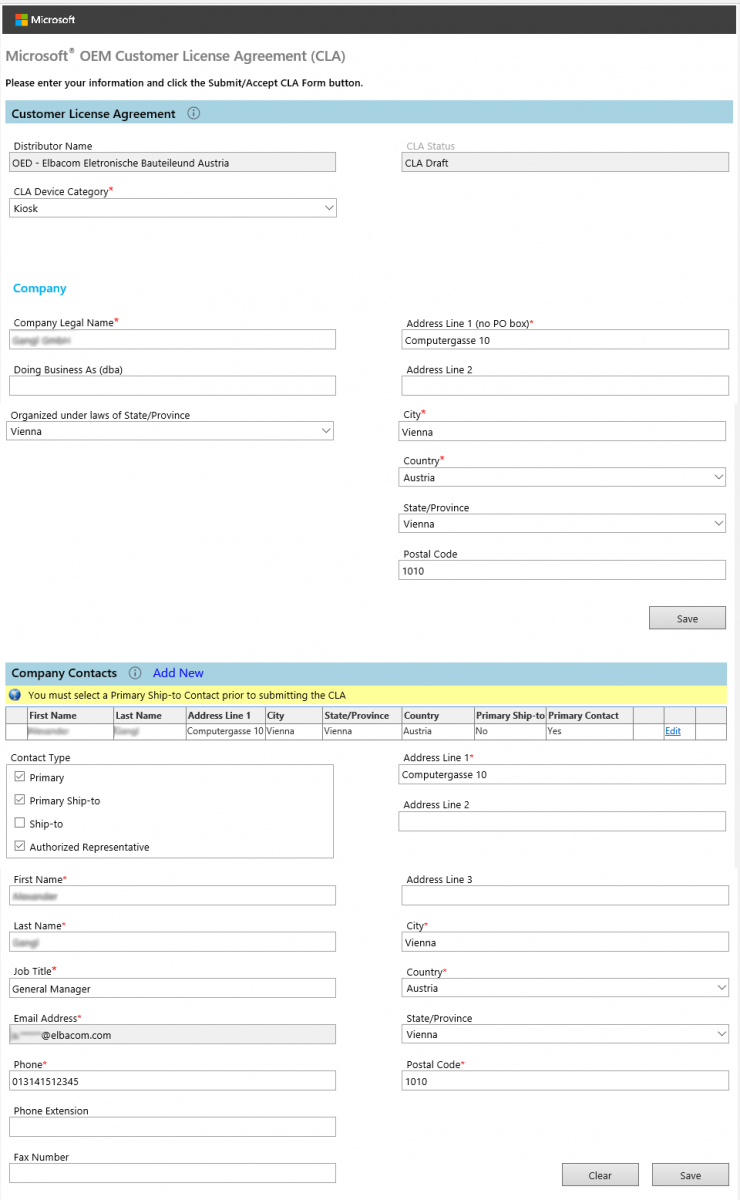 CLA data entry form