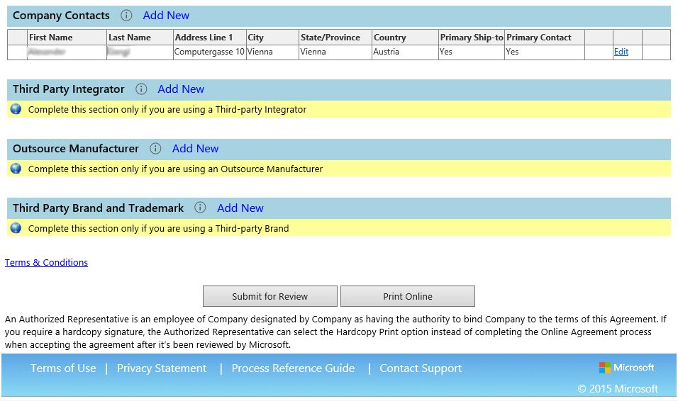 CLA information review screen