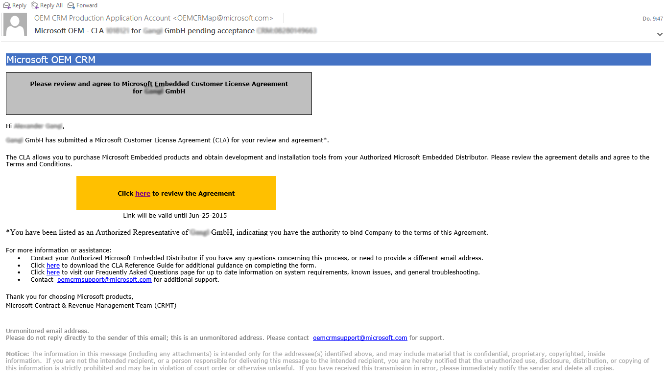Microsoft review email confirmation