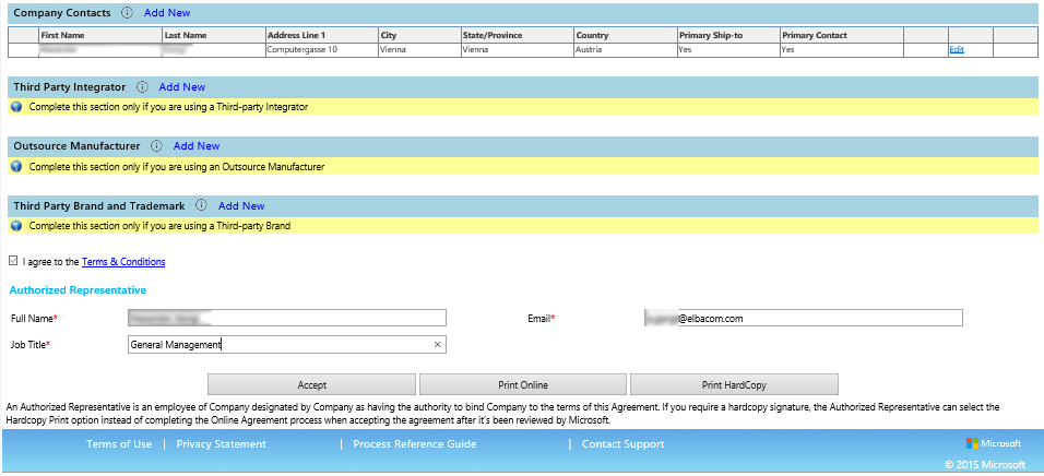 Personal data and terms acceptance form