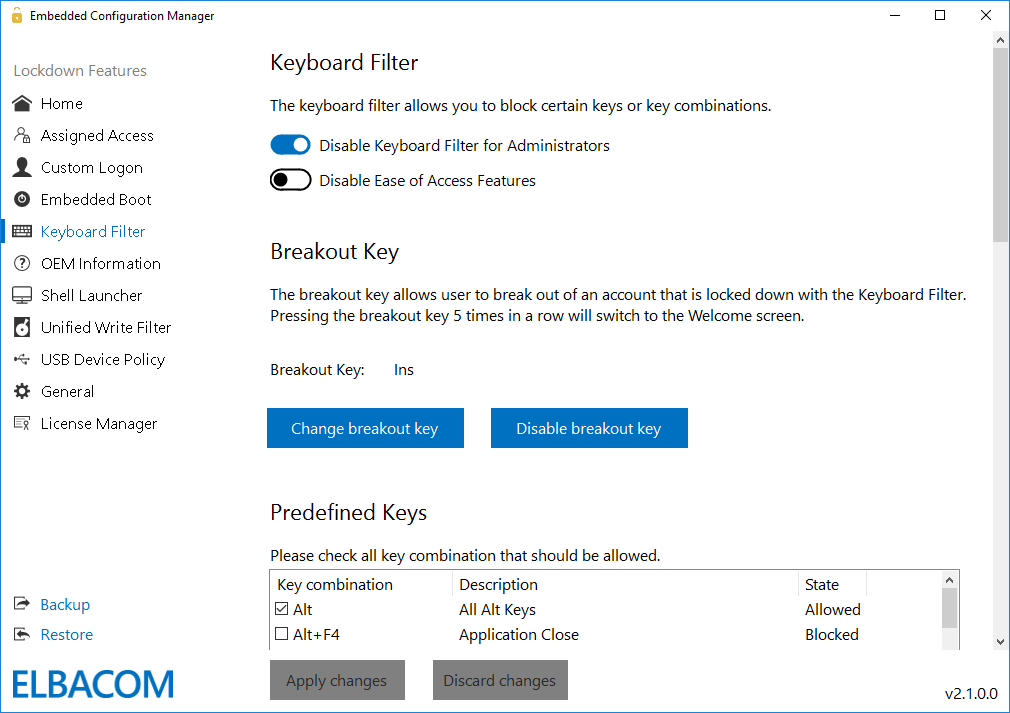 Keyboard Filter Configuration