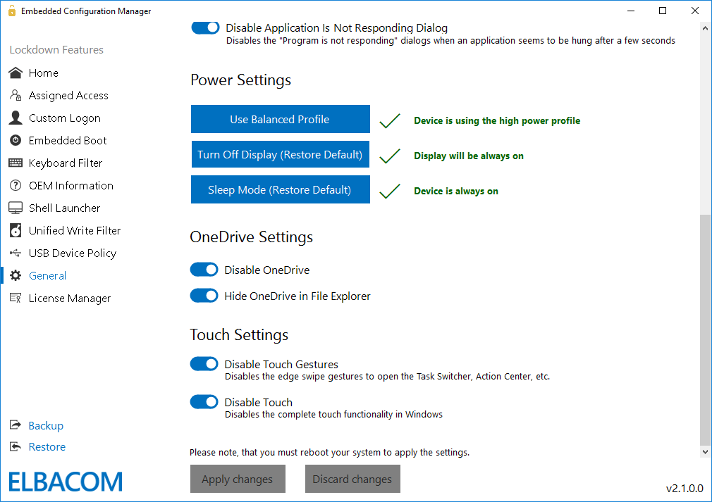 Power Settings Configuration