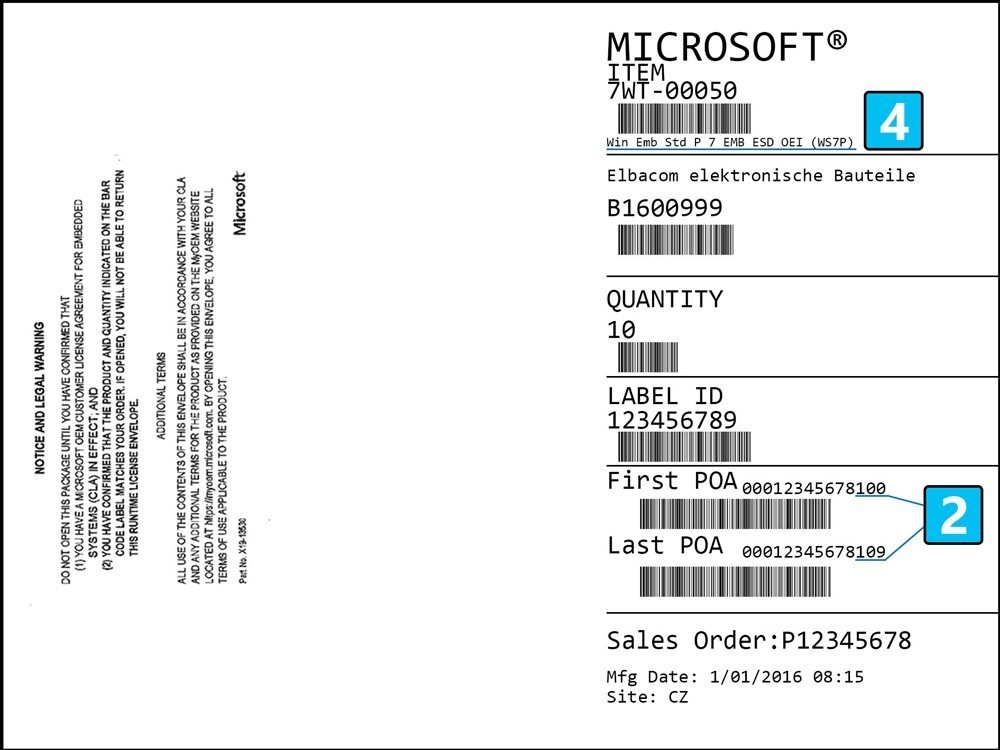COA delivery envelope with product information